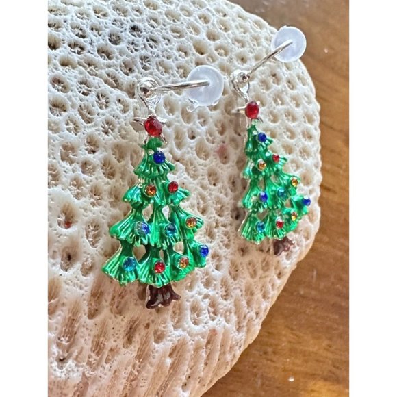 Home for Holidays Christmas Tree Earrings Open Cut Crystals Star Handmad… - Picture 8 of 12